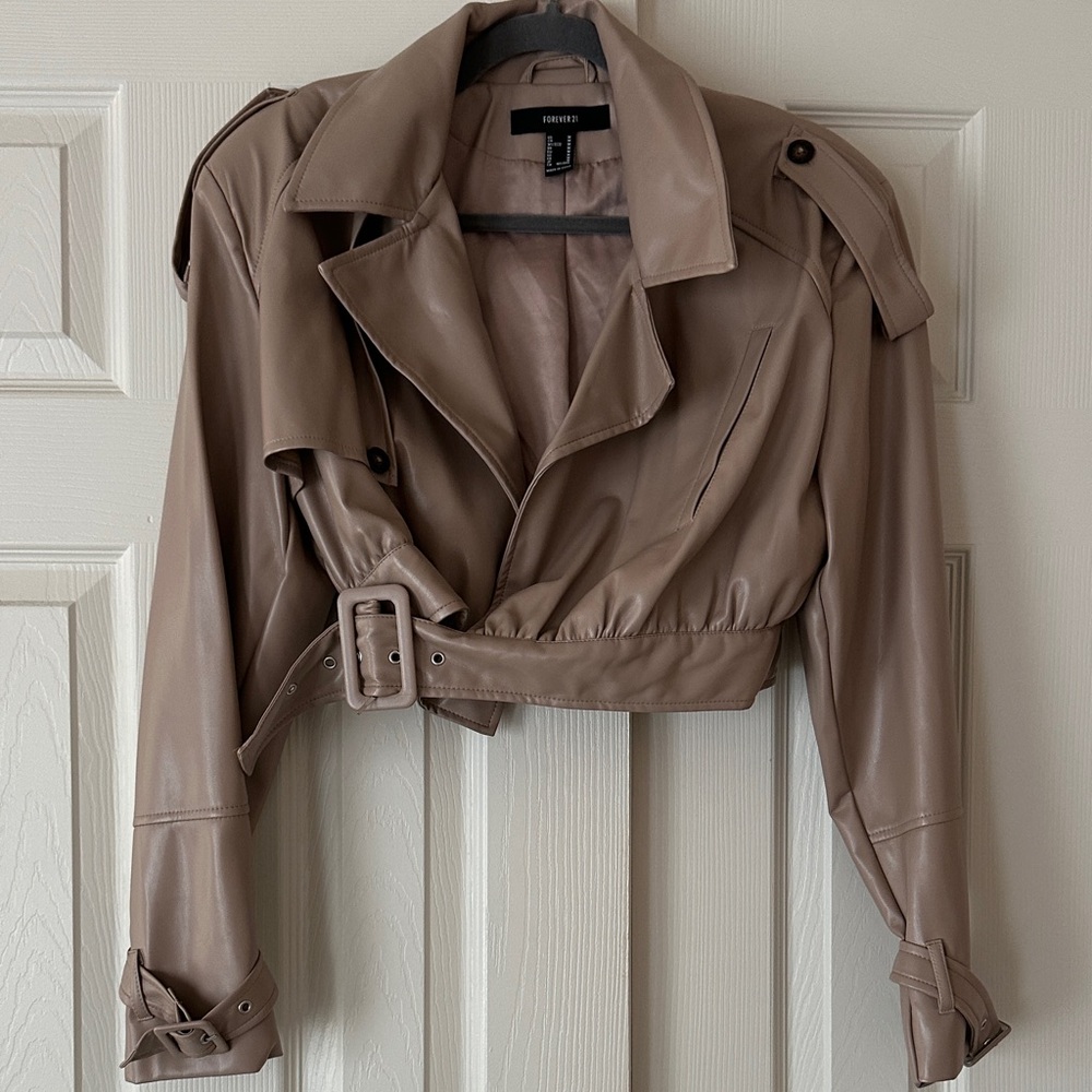 Forever 21 Taupe Faux Leather Belted Jacket